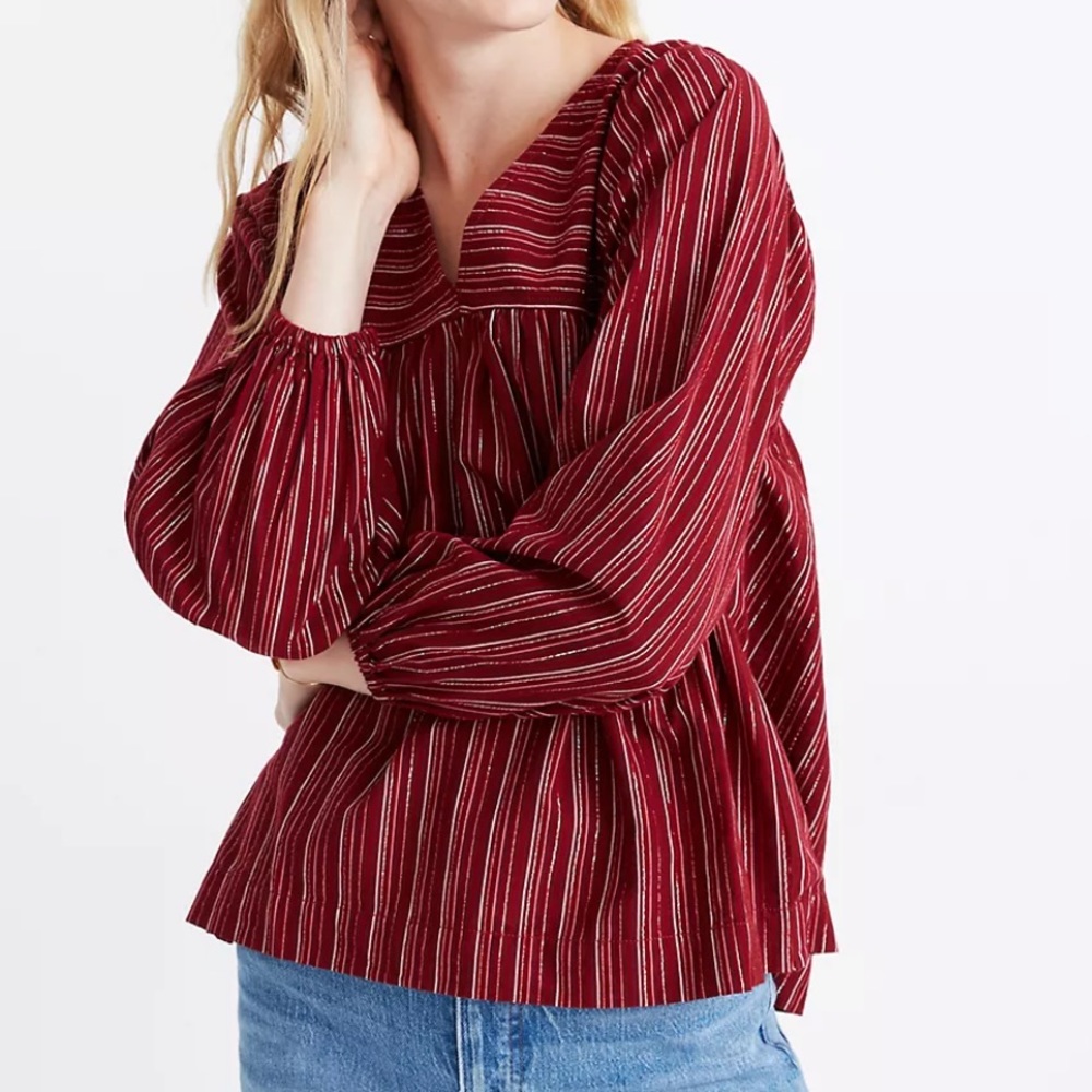 Madewell Metallic Stripe Peasant Top Size M